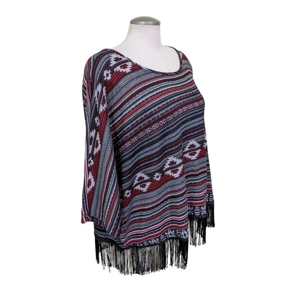 Cato Woman Fringe Oversize Poncho Style Top Size 18W 20W Multicolor Aztec Print - Picture 6 of 8